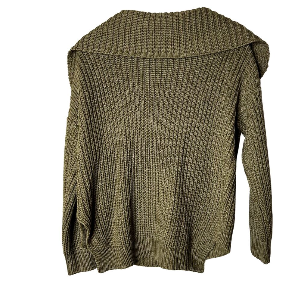 SNDYS NWT Sweater Sz S Off Shoulder Ribbed Knit Cropped Green Brown Cowl Neck‎ - Picture 6 of 7